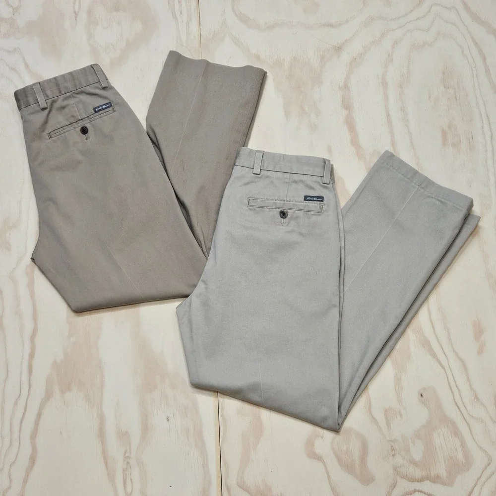 Eddie Bauer Mens Chino Pants Lot of 2 Khaki Grey Straight Leg Cotton Twill 30